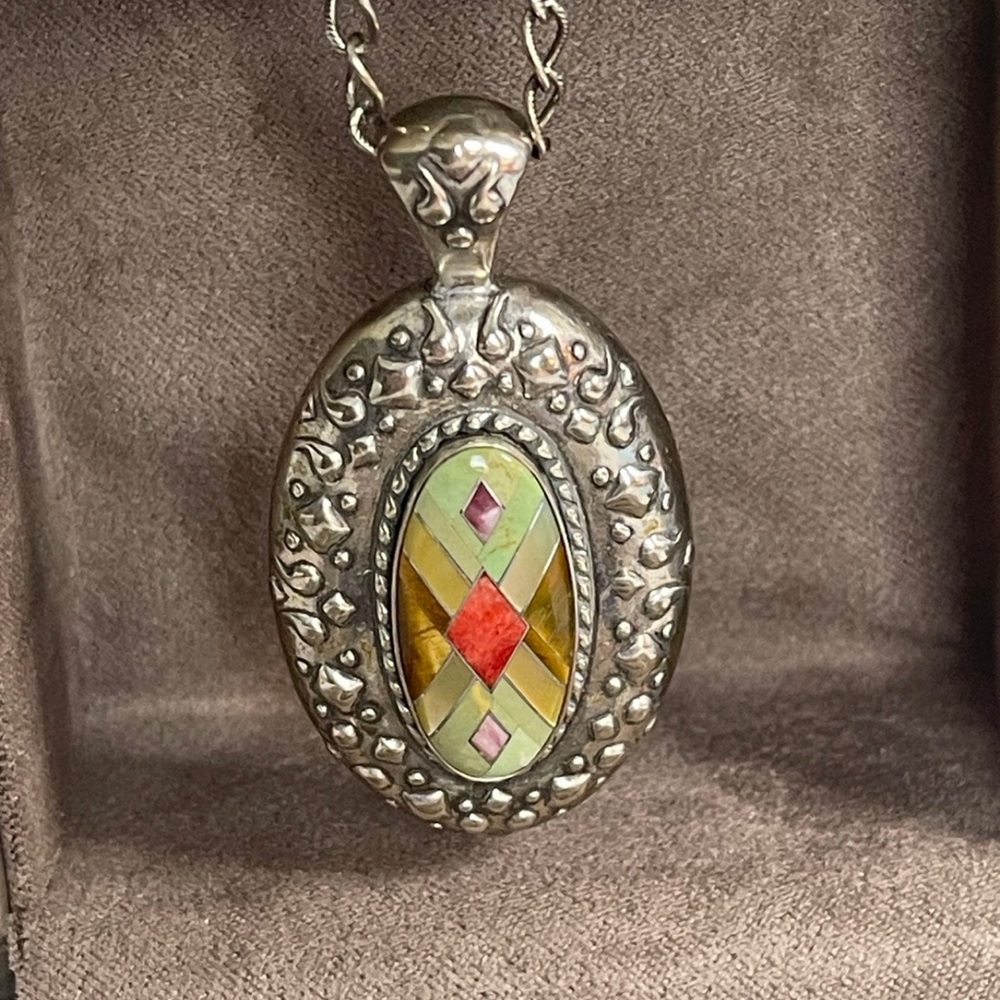 Relios Carolyn Pollack 925 Sterling Silver Southwestern Mosaic Inlay Necklace
